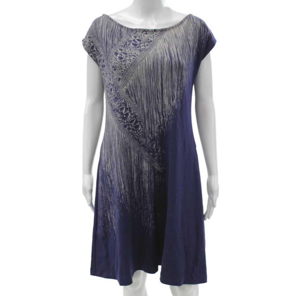 Isabel De Pedro Women Shift Dress Blue Striped Boat Neck Short Sleeve Size 12